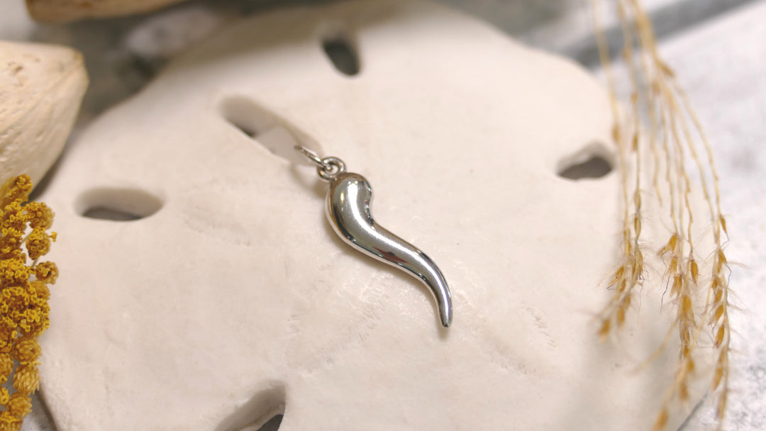 14k - White Gold 3D Italian Horn Pendant