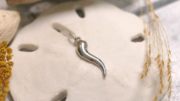 14k - White Gold 3D Italian Horn Pendant