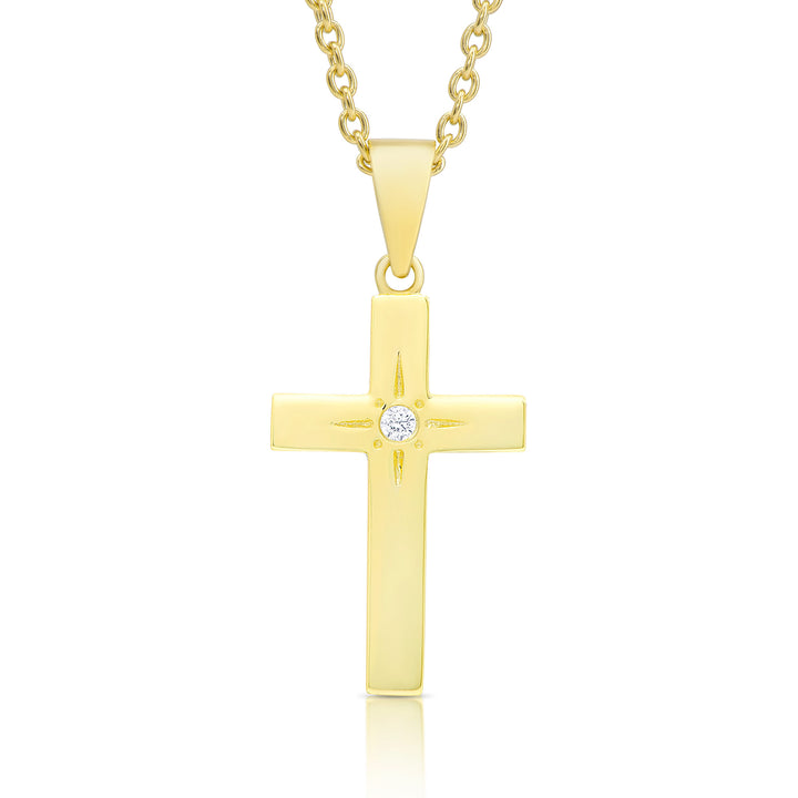 Lily Nily - Brass - 18K Gold Plated Cubic Zirconia Cross 14-16" Necklace