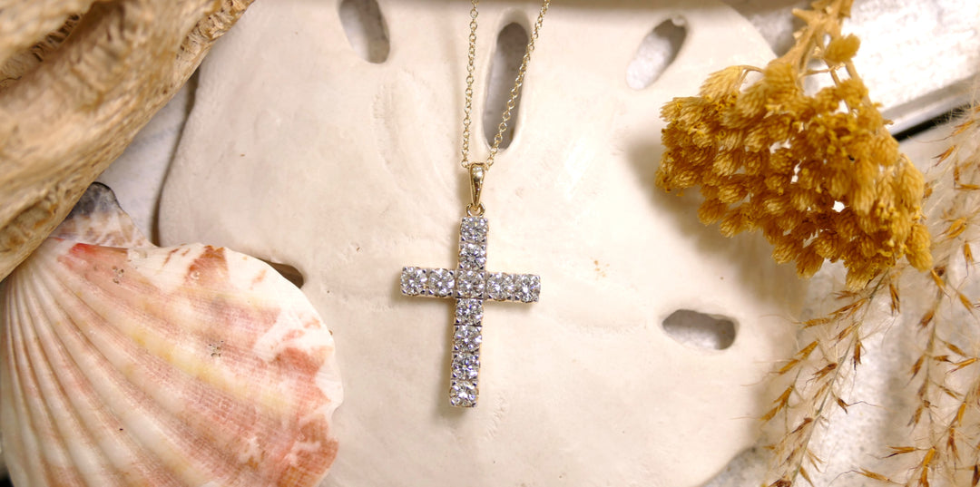 14k Yellow Gold Monte Luna Cross 1.00ct Lab Diamond Necklace