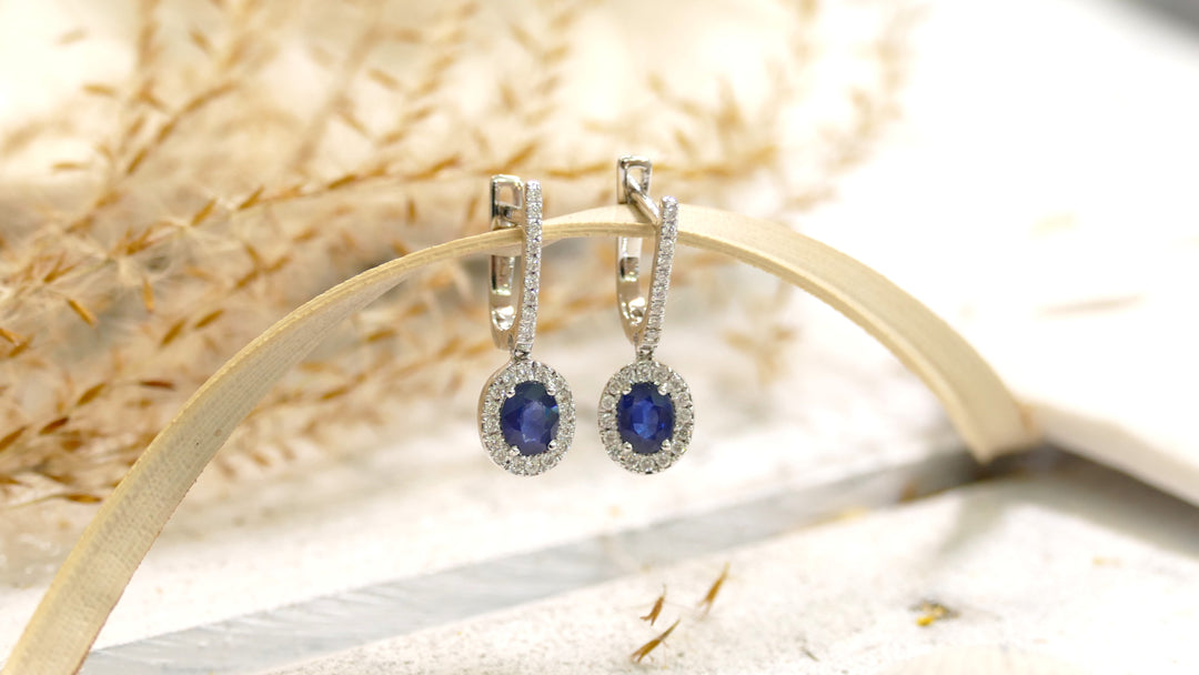 14k White Gold Oval 0.91ct Sapphire Dangle Earrings