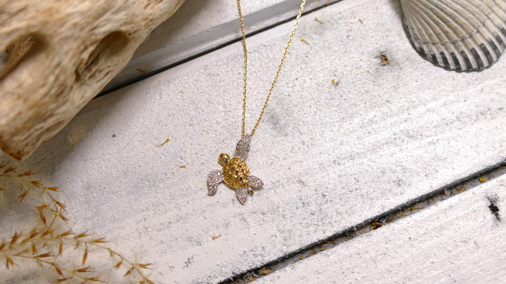 14k Two Tone Turtle Necklace