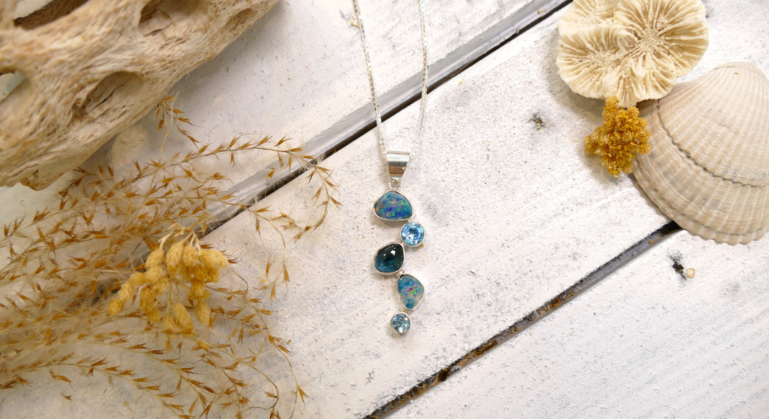 Blue Topaz and Opal Pendant