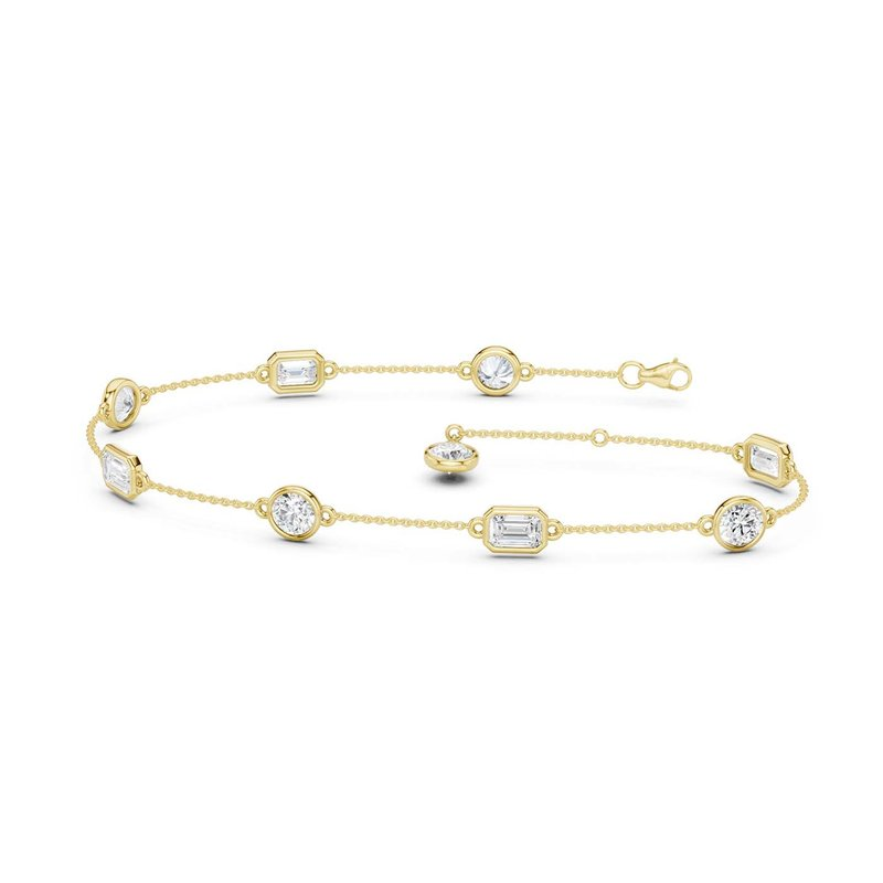14k Yellow Gold Station Bezel 2.00ctw Lab Diamond Chain Bracelet