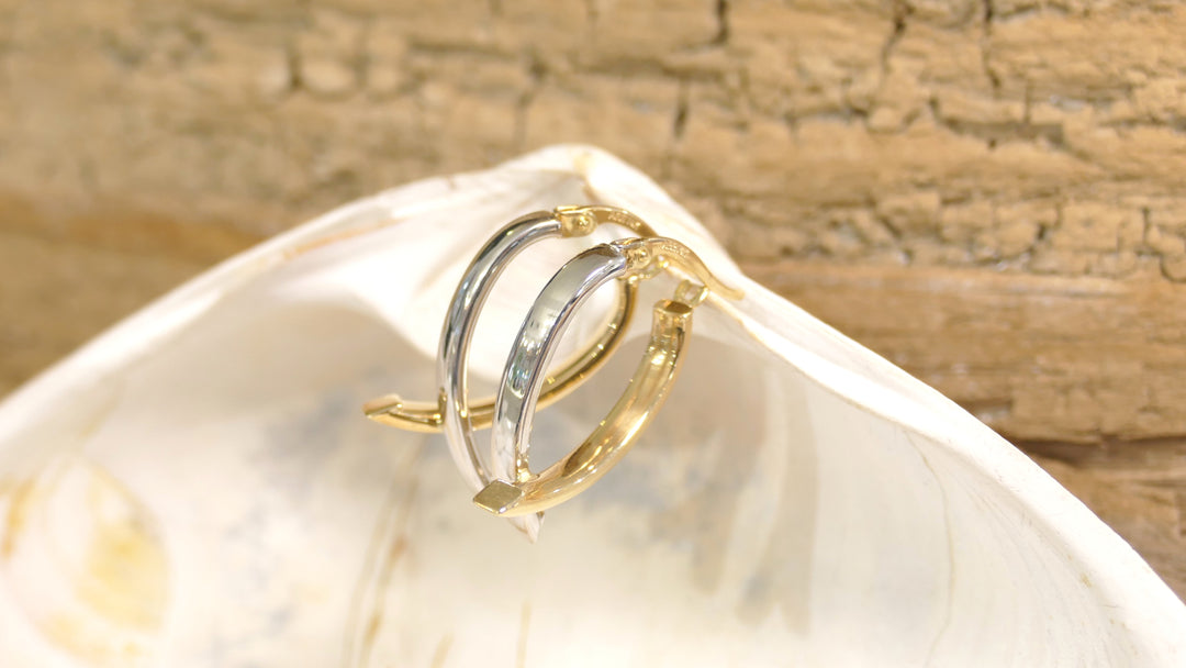 14k Two Tone Oval Bypass Hoop Earrings