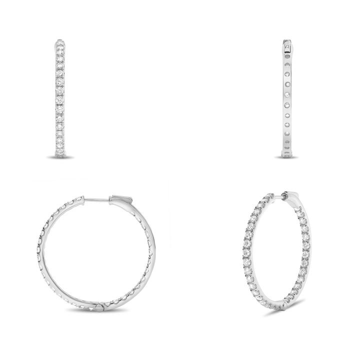 14k White Gold 2ct. Diamonds Medium Hoop Round