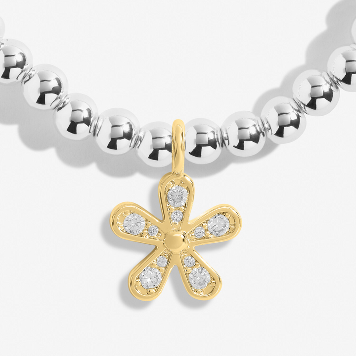 A Little & Co - Brass - Two Tone - Mother's Day Crystal Flower Stretch Beaded Bracelet 6 7/8"