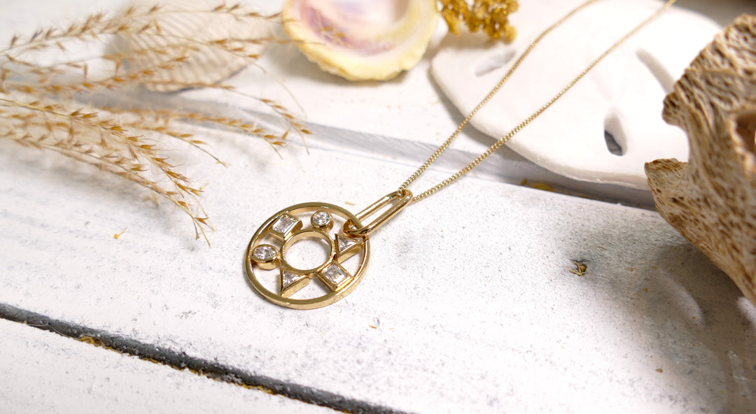 Sterling Silver - 14K Gold Plated Geometric Crystal Necklace
