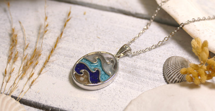 Dune - Sterling Silver - Make Waves Turquoise Gradient Oval 16-20" (adjustable) Ocean City Beach Sand Necklace