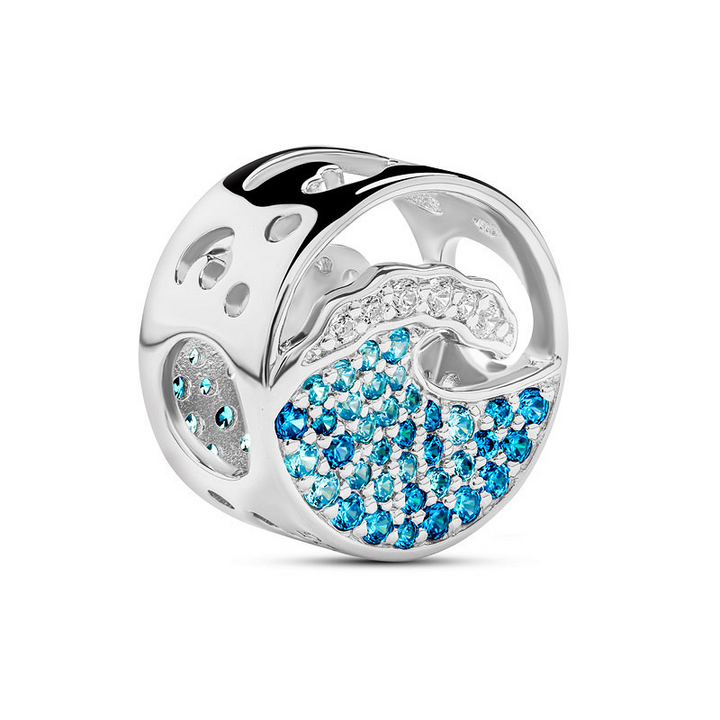 Ocean - Sterling Silver - Blue Topaz Cubic Zirconia Wave Bead Charm