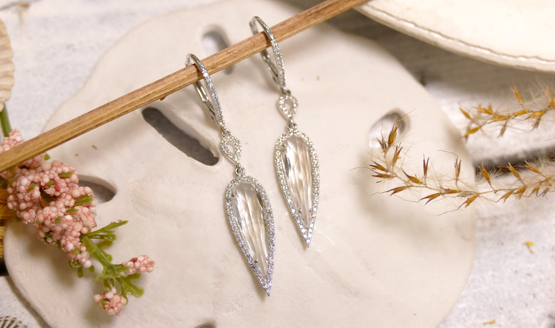 14k White Gold Teardrop 4.36ct Spinel Dangle Earrings