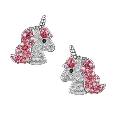 Lily Nily - Stainless Steel - Silver Pave Crystal Stud Unicorn Earrings