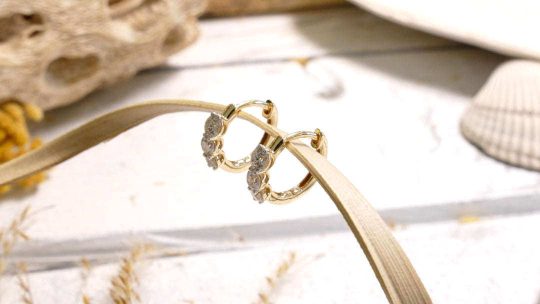 14k Yellow Gold 1/2 ctw Diamonds Huggie 3 Stone Earrings