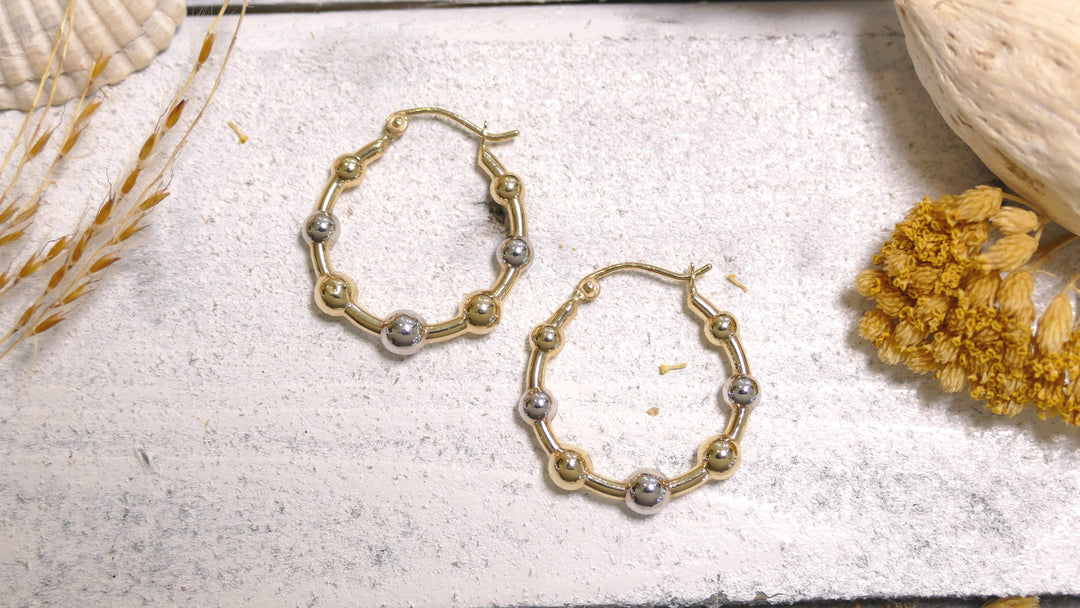 14k Two Tone Ball Hoop Earrings