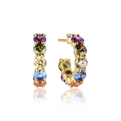 Sif Jakobs - Sterling Silver - 18K Gold Plated "Belluno Creolo" Multicolored Cubic Zirconia Hoop Earrings