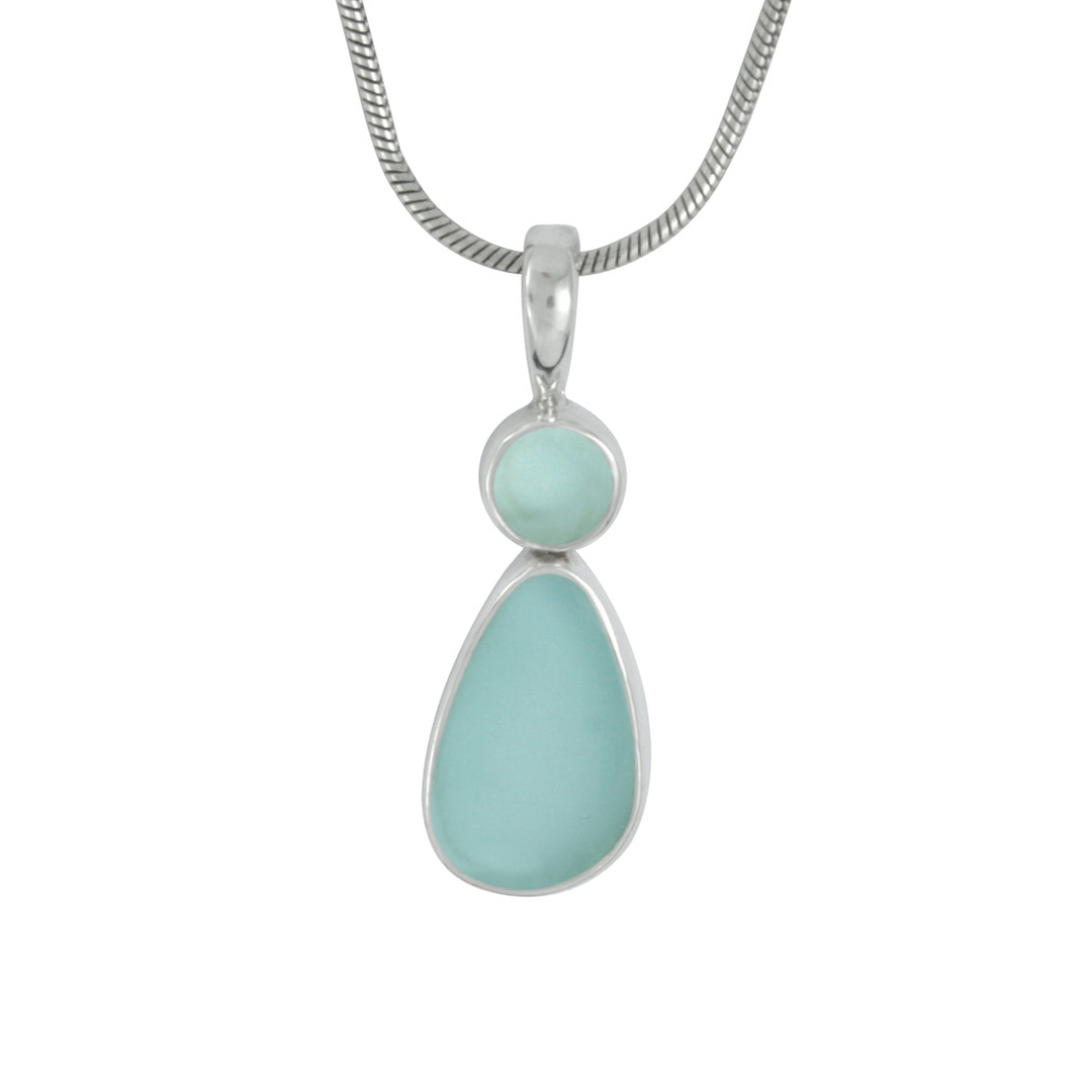 Genuine Aqua Sea Glass Silver Pendant