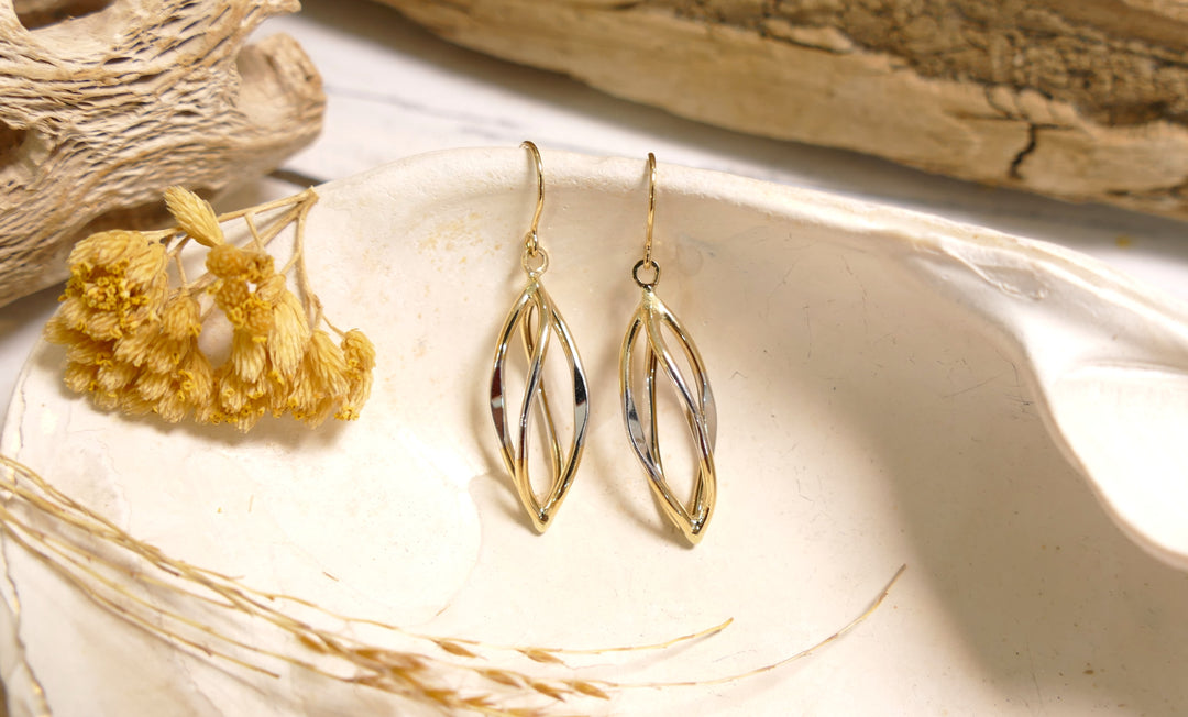 14k Two Tone Twisted Oval Drop Earrings