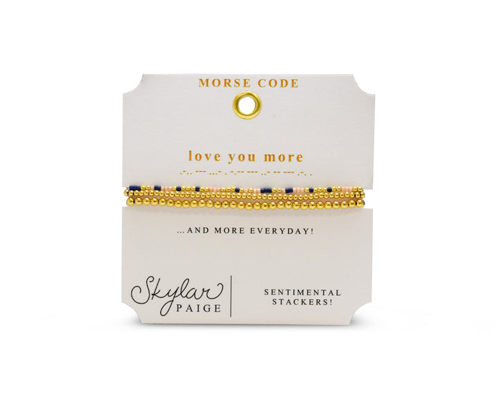 Stia Couture - - Gold "Love You More" Tila Bead Morse Code Stretch Bracelet