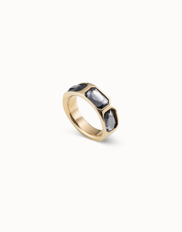 Uno de 50 - - 18K Gold Plated Dark Gray - Triple - "Guardian" Crystal Ring