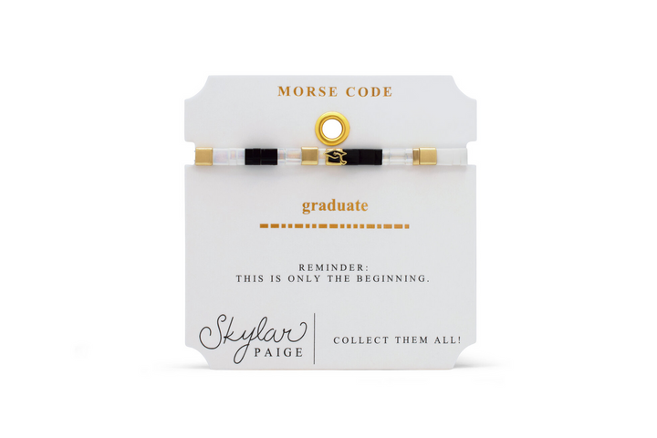 Stia Couture - - Gold "Graduate" Tila Bead Morse Code Stretch Bracelet