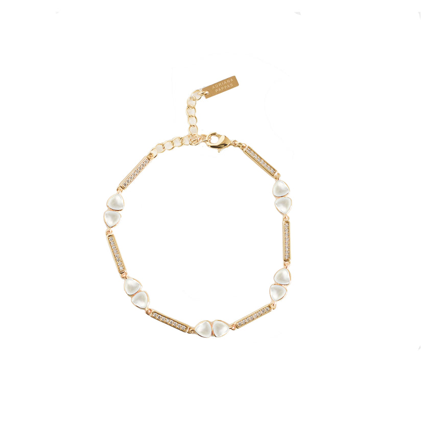 Adriana Pappas - Brass - Gold Filled MOP Cubic Zirconia Link Bracelet