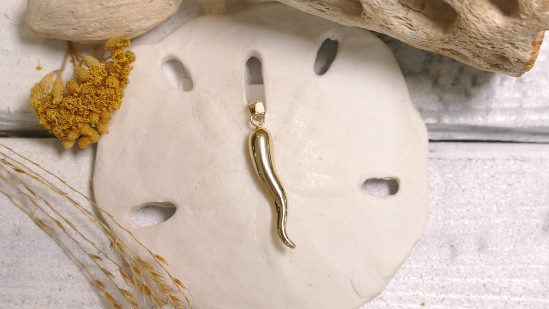 14k - Yellow Gold Hollow Italian Horn Pendant