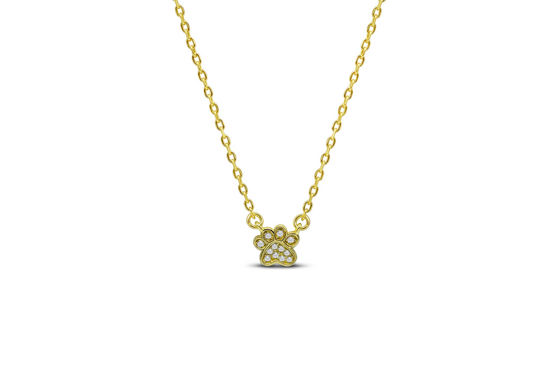 Stia - Sterling Silver - 14K Gold Plated Pave Paw Cubic Zirconia 15-17" Paw Print Necklace