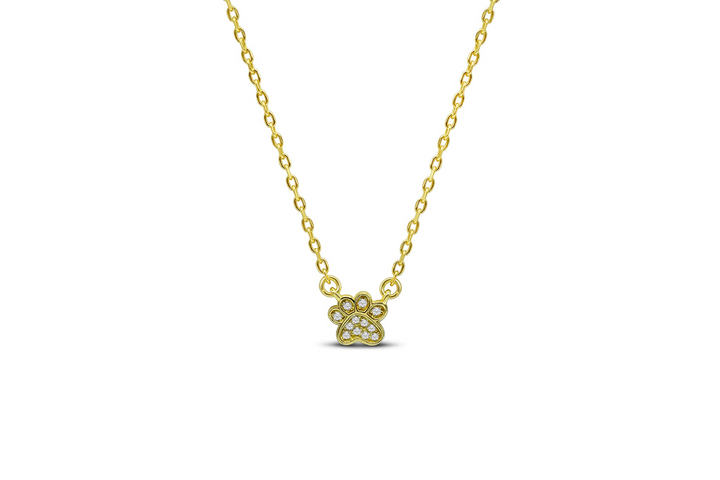 Stia - Sterling Silver - 14K Gold Plated Pave Paw Cubic Zirconia 15-17" Paw Print Necklace
