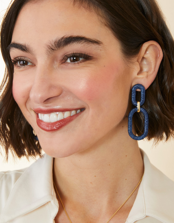 Spartina - - 18K Gold Plated Navy Straw Link Dangle Earrings
