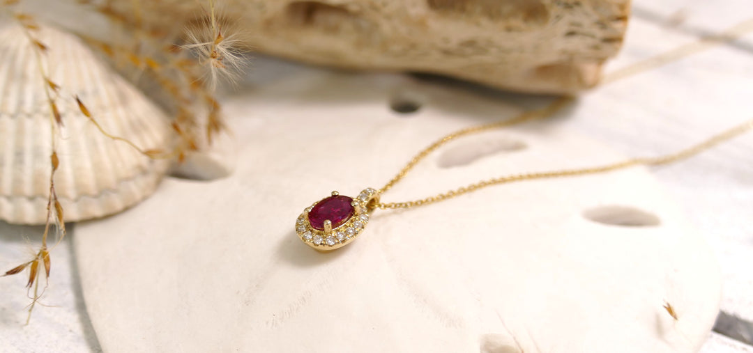 14k Yellow Gold 0.12CT Ruby Oval Pendant 16-18"