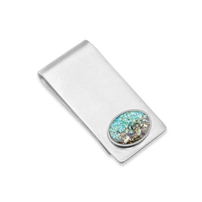 Dune - Stainless Steel - Silver Money Clip Turquoise Gradient Ocean City Beach Sand Accessory