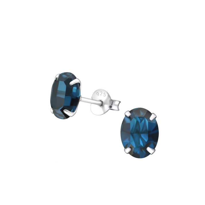 SS Blue Oval CZ Crystal Stud E
