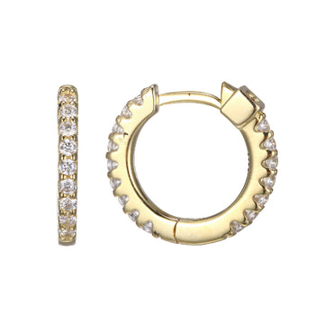 Elle - Sterling Silver - 18K Gold Plated "Stardust" 15mm Cubic Zirconia Hoop Earrings