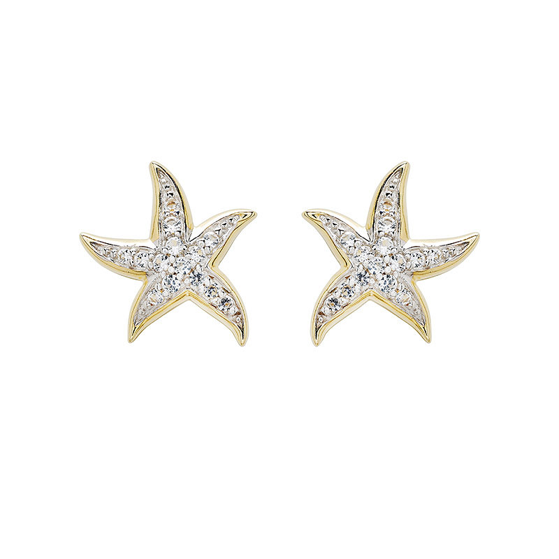 Ocean - - Gold Vermeil White Sapphire Starfish Stud Earrings