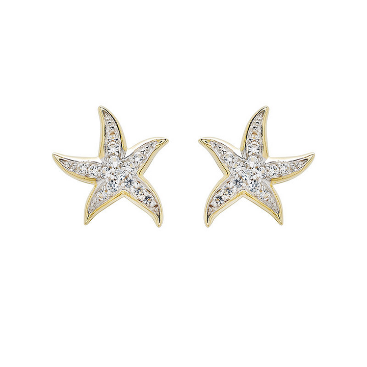 Ocean - - Gold Vermeil White Sapphire Starfish Stud Earrings