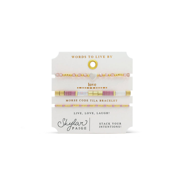 Stia Couture - - Gold "Love" (Pearl) Tila Bead Morse Code Stretch Bracelet