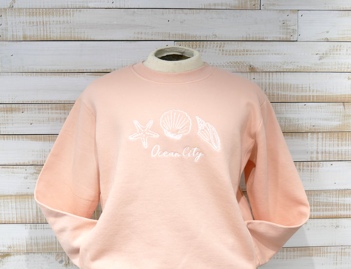 Ocean City Classics - Long Sleeve Fleece Sea Shells Sweatshirt - Light Pink