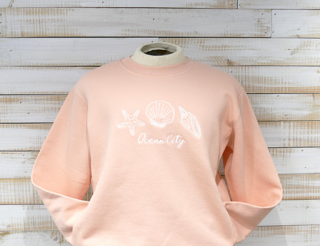 Ocean City Classics - Long Sleeve Fleece Sea Shells Sweatshirt - Light Pink