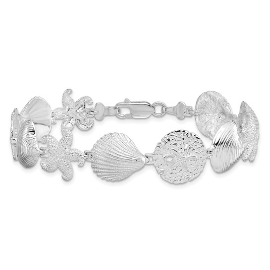 Sterling Silver - Silver Polished Sea Life Bracelet 7.25"