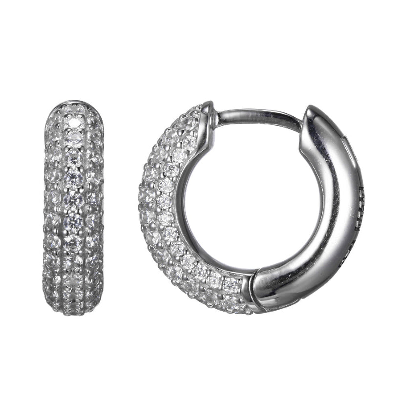 Elle - Sterling Silver - "Stardust" 14mm Cubic Zirconia Round Hoop Earrings