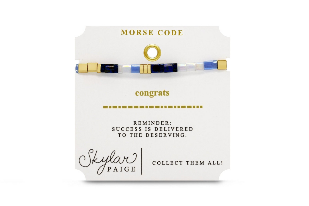 Stia Couture - - Gold "Congrats" Tila Bead Stretch Bracelet