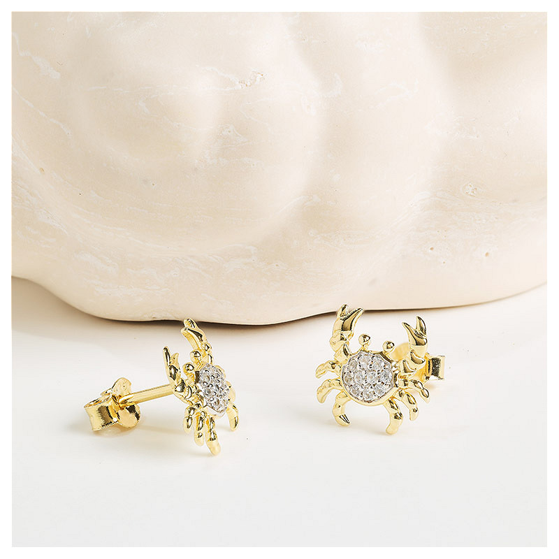 Ocean - - Gold Vermeil White Sapphire Crab Stud Earrings