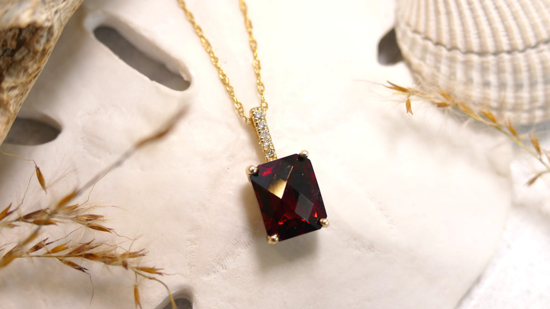 14k Yellow Gold 0.02CT Garnet Cushion Pendant 18"