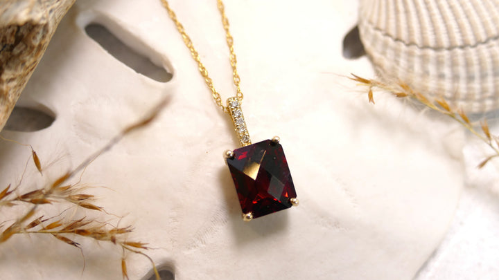 14k Yellow Gold 0.02CT Garnet Cushion Pendant 18"
