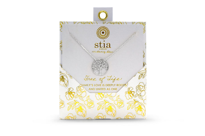Stia - Sterling Silver - Silver Cubic Zirconia Round 15-17" Tree of Life Necklace