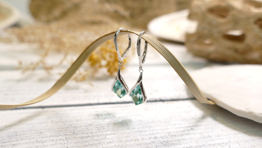 14k White Gold 4.1ct Caribbean Topaz Dangle Earrings