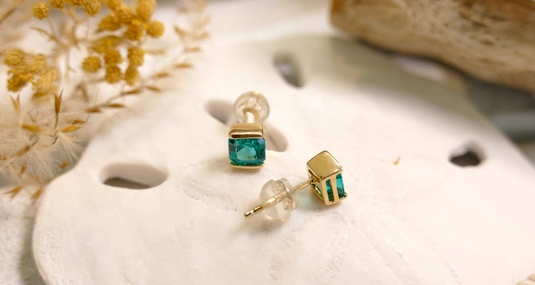 14k Yellow Gold Square 2.0ct Paraiba Tourmaline Stud Earrings