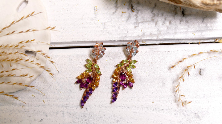 Sterling Silver - Rose Gold Garnet, Topaz, Peridot, Citrine, Amethyst Statement Earrings
