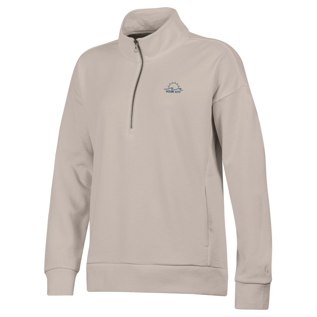 Gear - Long Sleeve 1/4 Zip Cadet Collar Sun & Wave Sweatshirt - Tan (Extra Large)