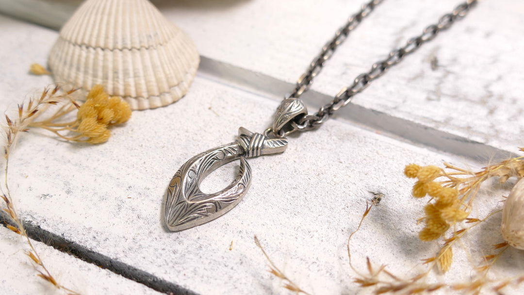 Sterling Silver - Silver Men's Fish Hook Necklace